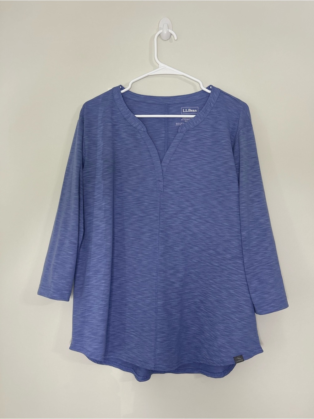 L.L.Bean Womens Blue 3/4 Sleeve Split V-Neck Top Size Large Regular